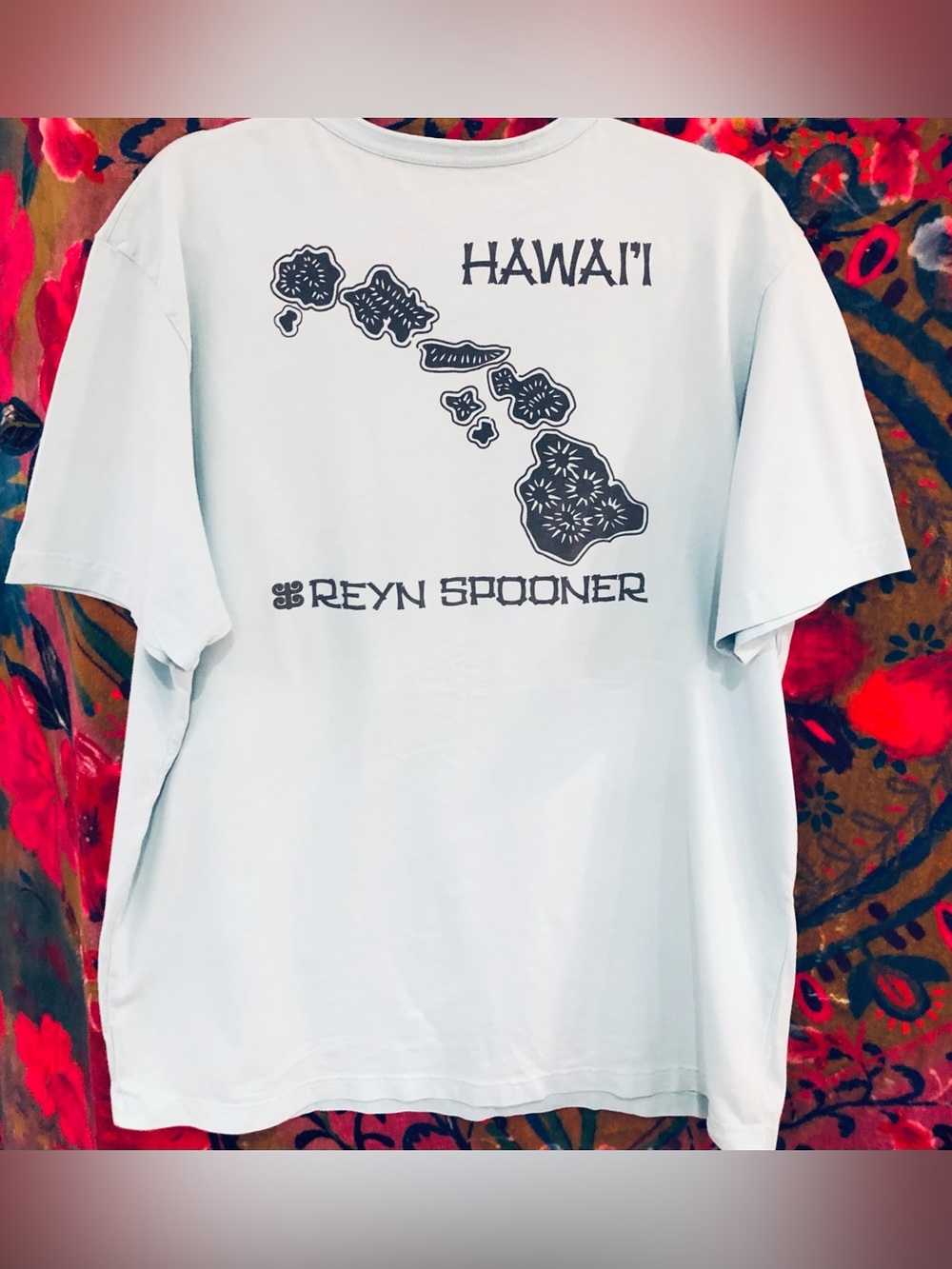Vintage reyn spooner Light Blue Hawaii Map Short-Sleeve Tee